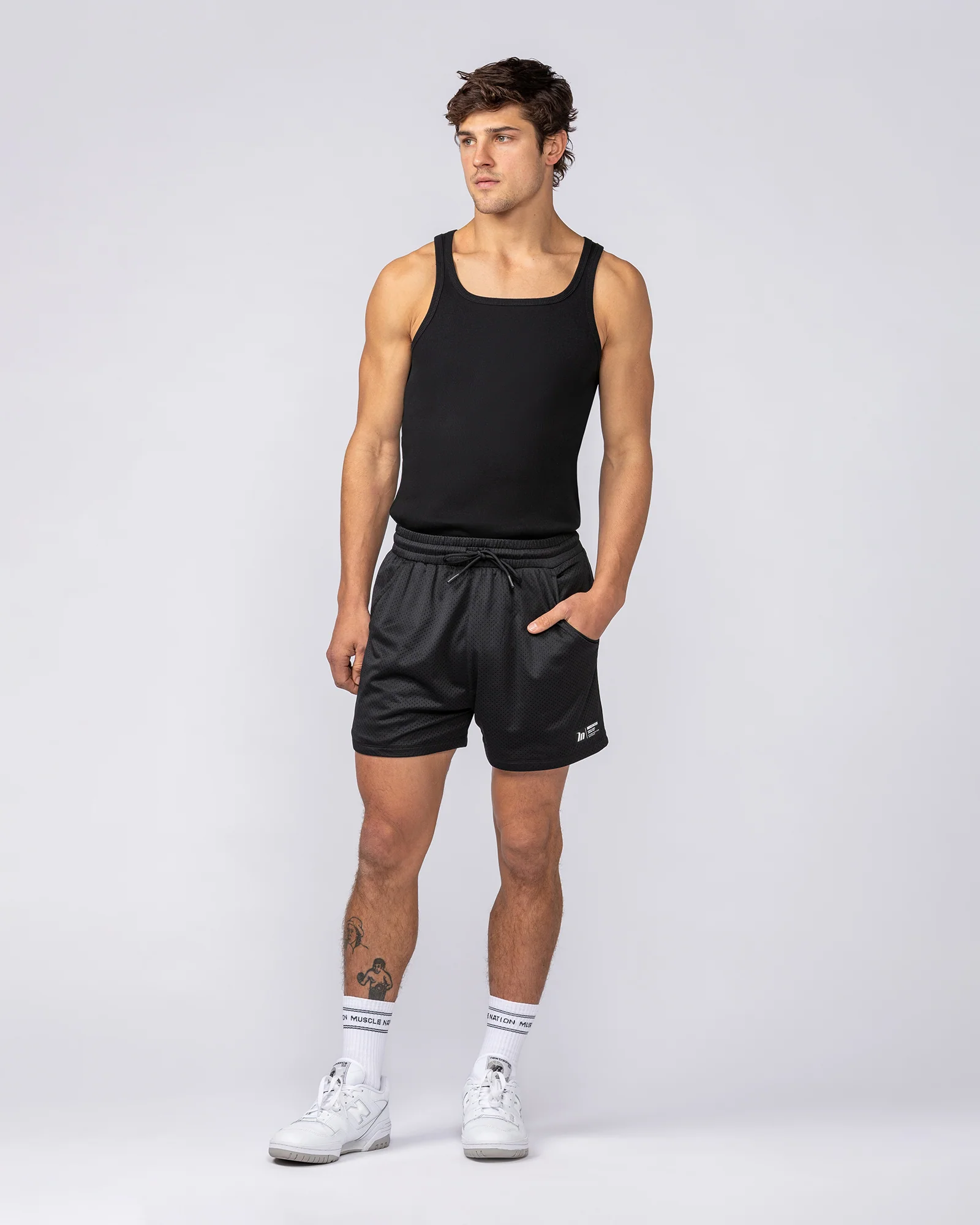 Ribbed Fitted Square Neck Training Tank - Black - Image 6