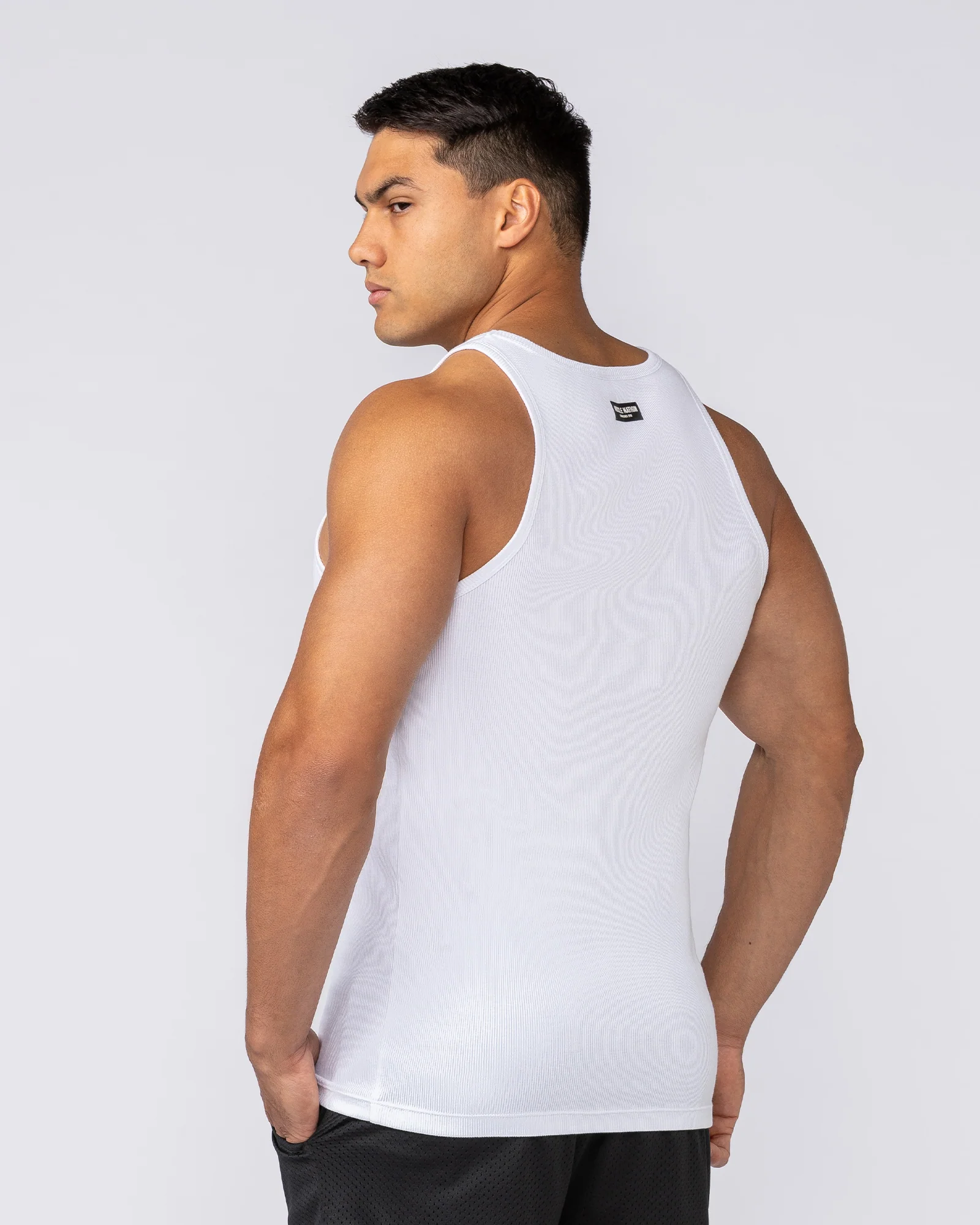 Ribbed Fitted Square Neck Training Tank - White - Image 3