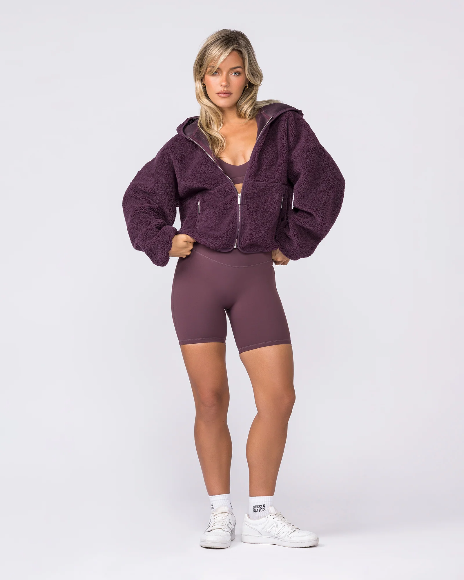 Sherpa Zip Through Hoodie - Dark Cherry - Image 6