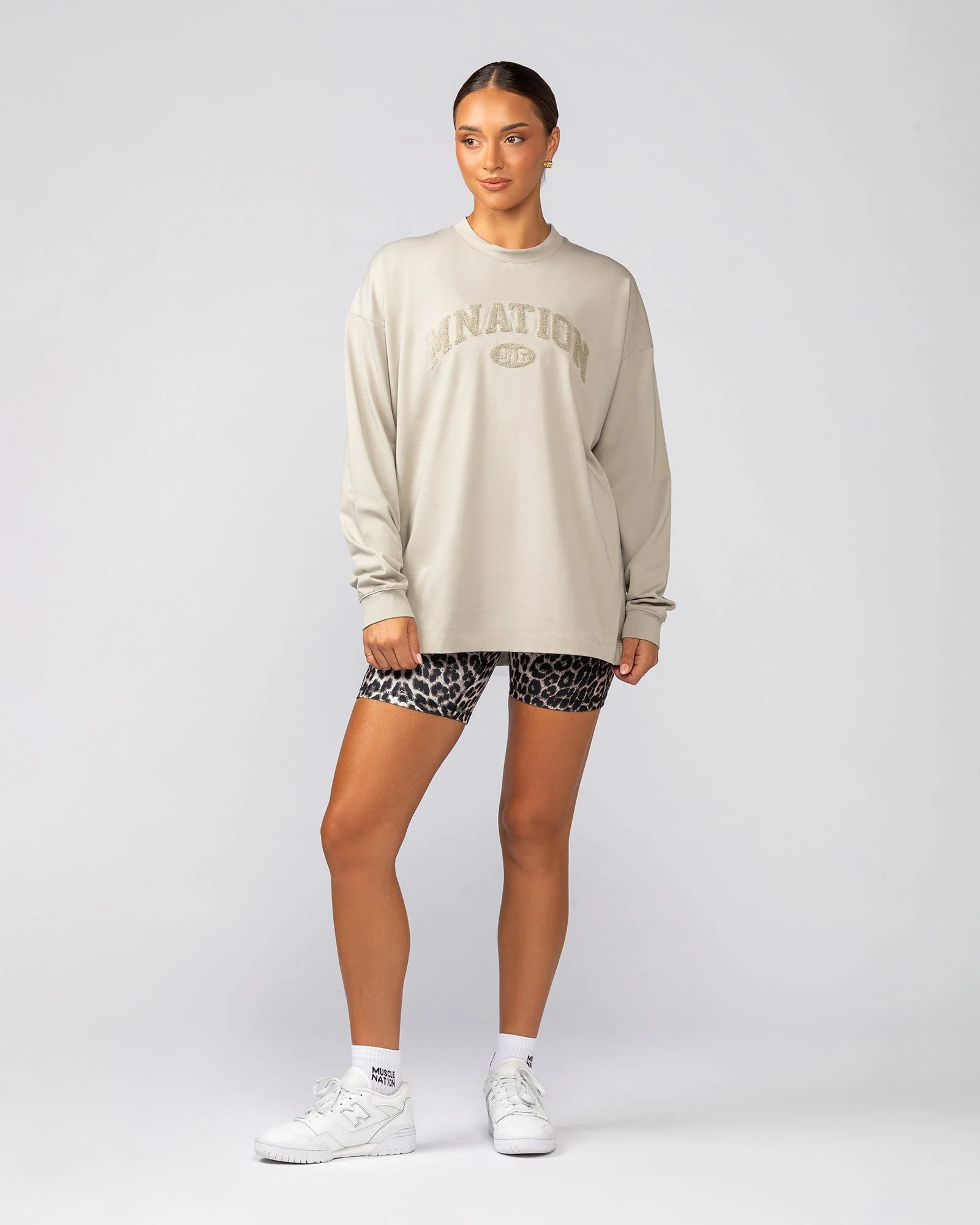 Stats Oversized Long Sleeve Tee - Stone - Image 6