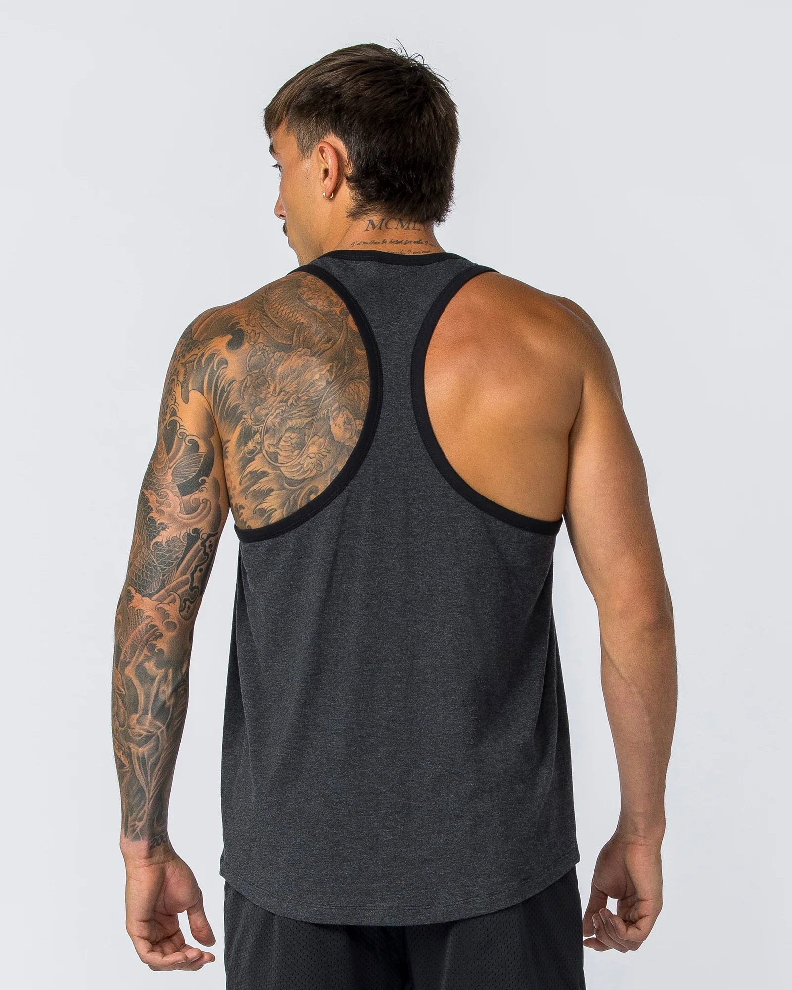Striker Y Back Singlet - Black Marl (Black Bind) - Image 5