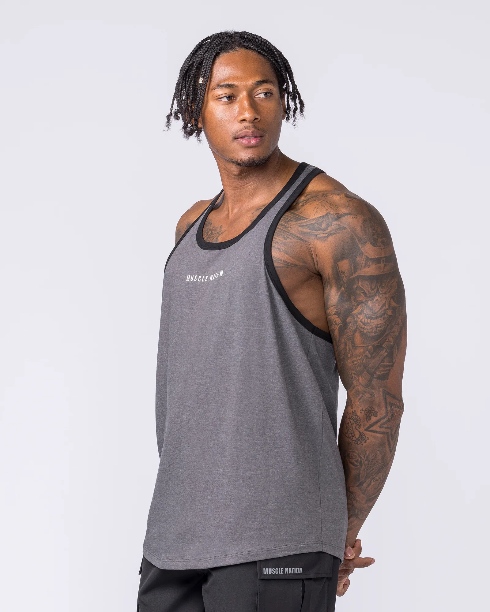 Striker Y Back Singlet - Mid Grey Marl - Image 4