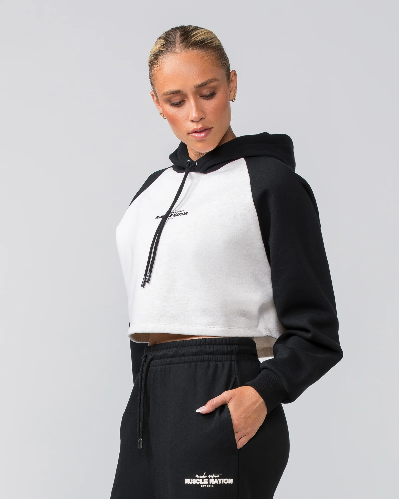 Timeless Cropped Hoodie - Black / Dew Marl - Image 3