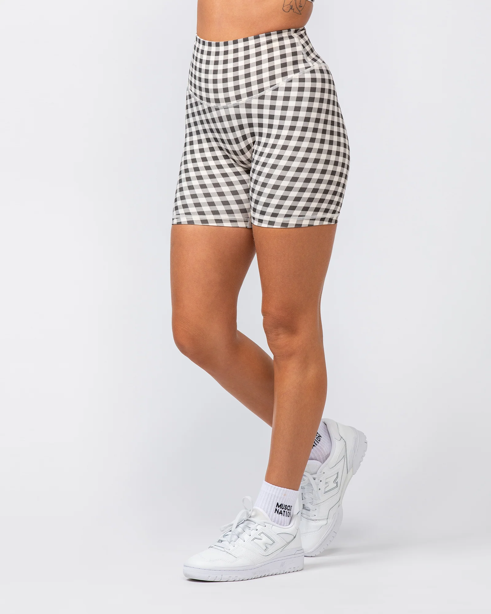 Ultra Aura Bike Shorts - Deep Brown Gingham Print - Image 3