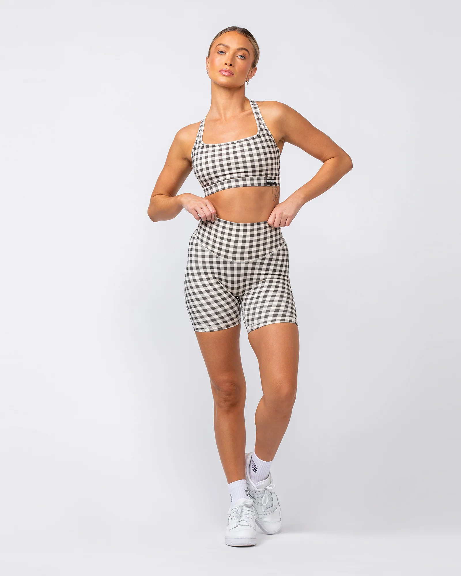Ultra Aura Bike Shorts - Deep Brown Gingham Print - Image 7
