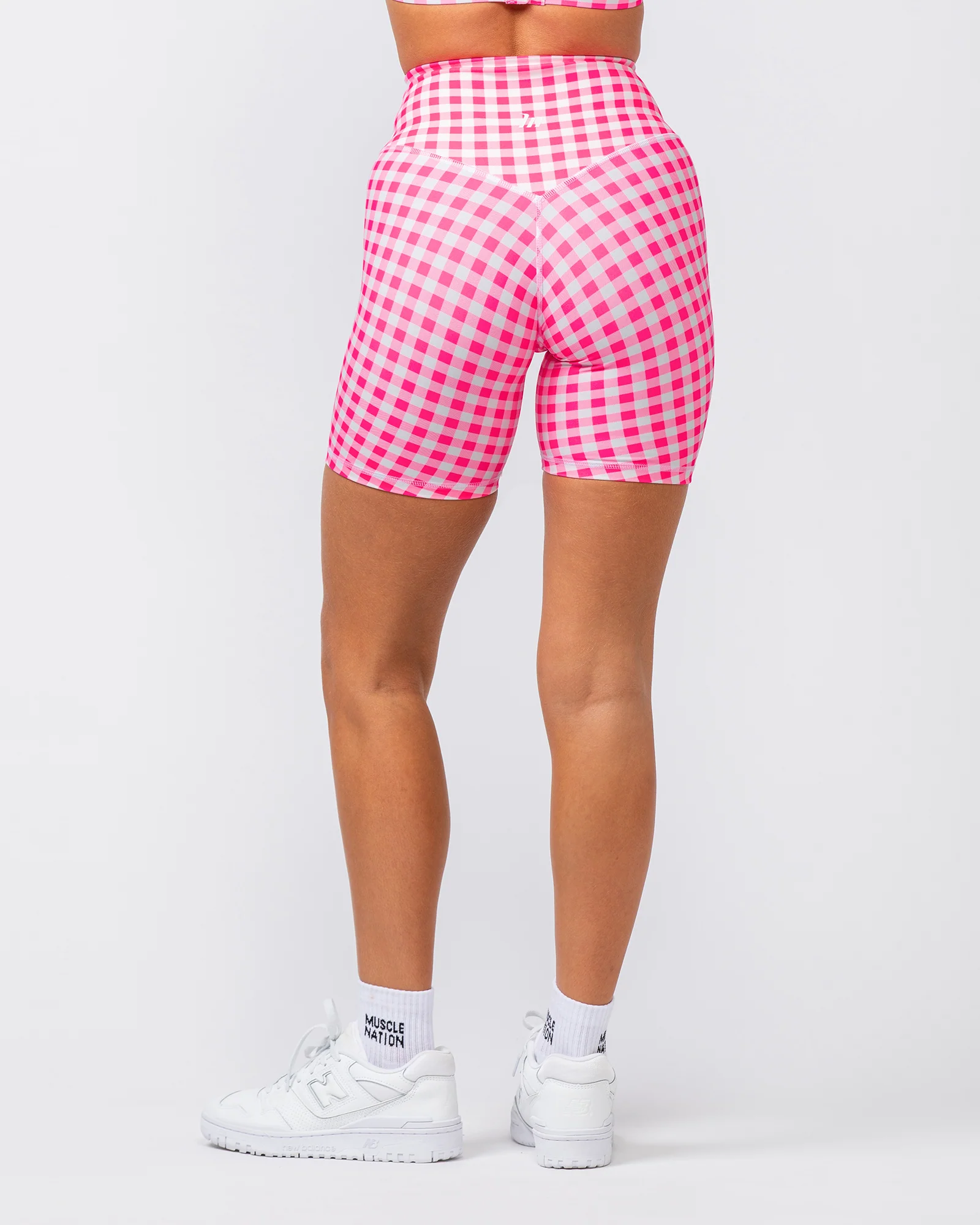 Ultra Aura Bike Shorts - Neon Pink Gingham Print - Image 8
