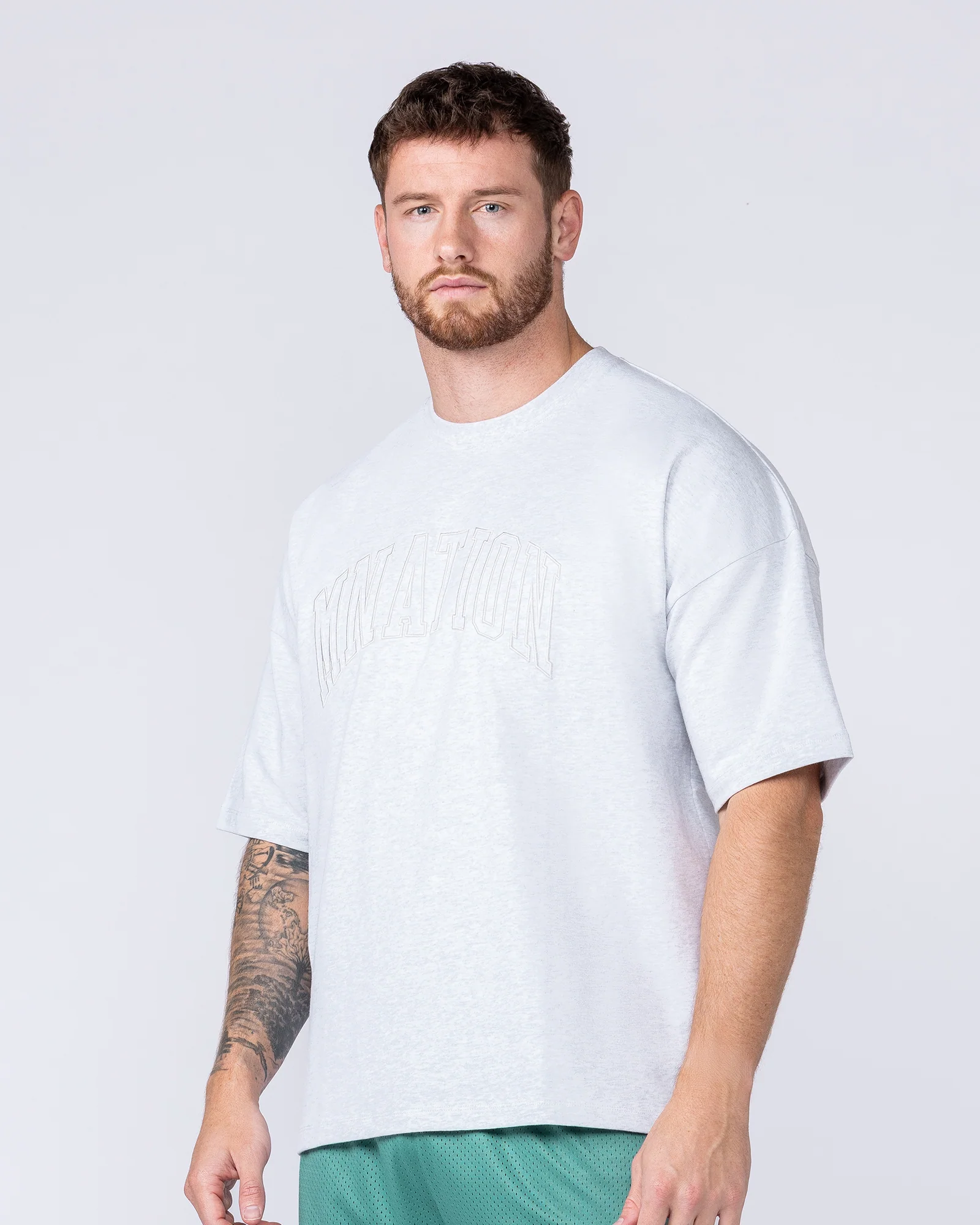 Varsity Oversized Boxy Tee - Snow Grey Marl - Image 3