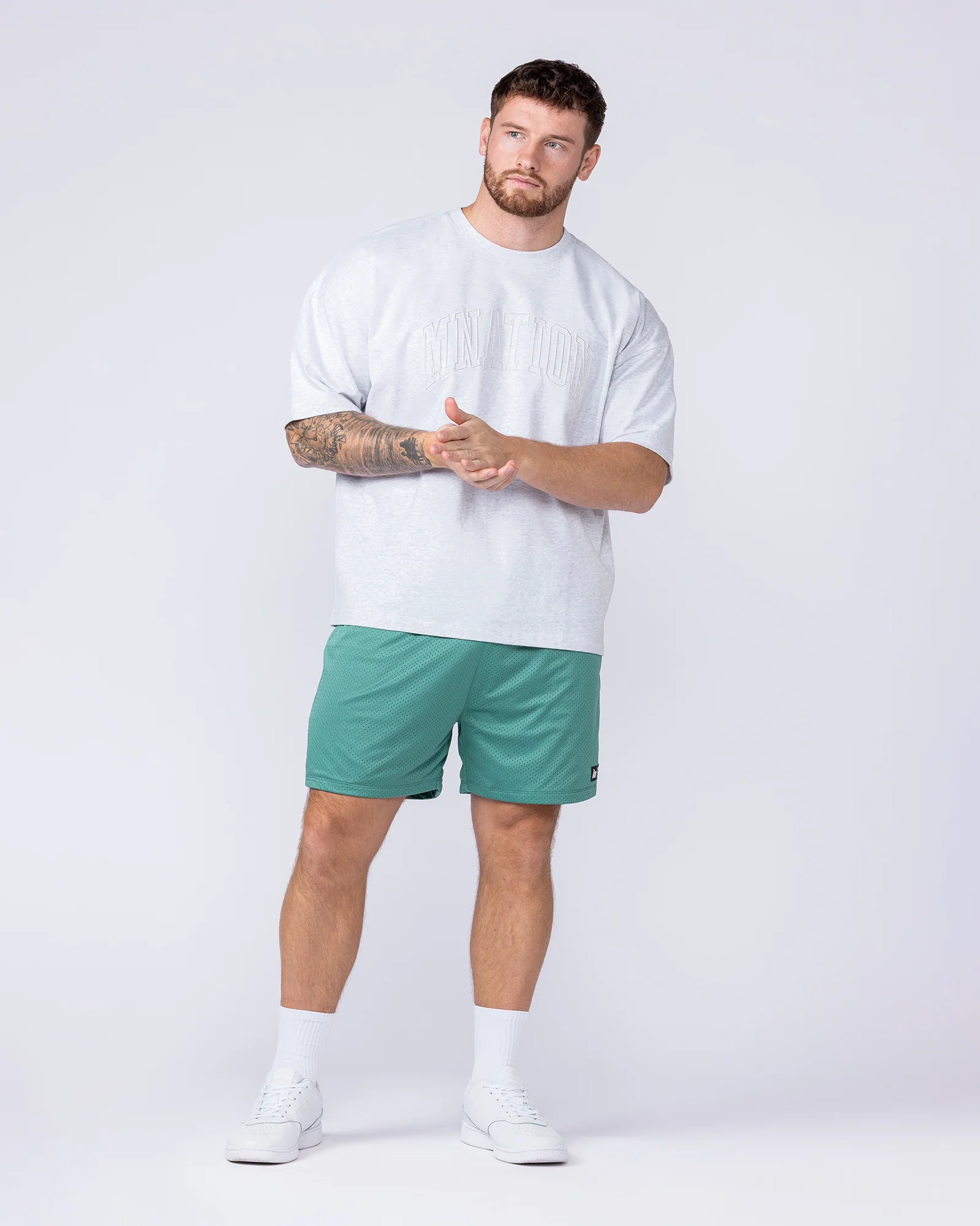 Varsity Oversized Boxy Tee - Snow Grey Marl - Image 4