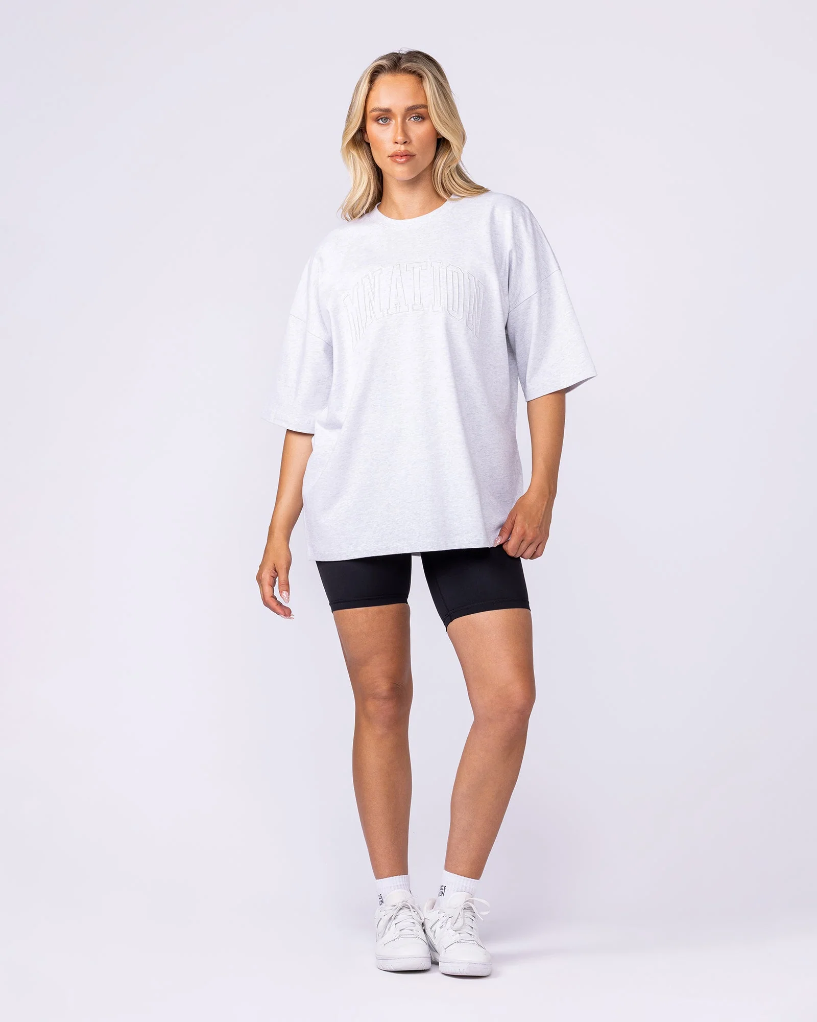 Varsity Oversized Boxy Tee - Snow Grey Marl - Image 7