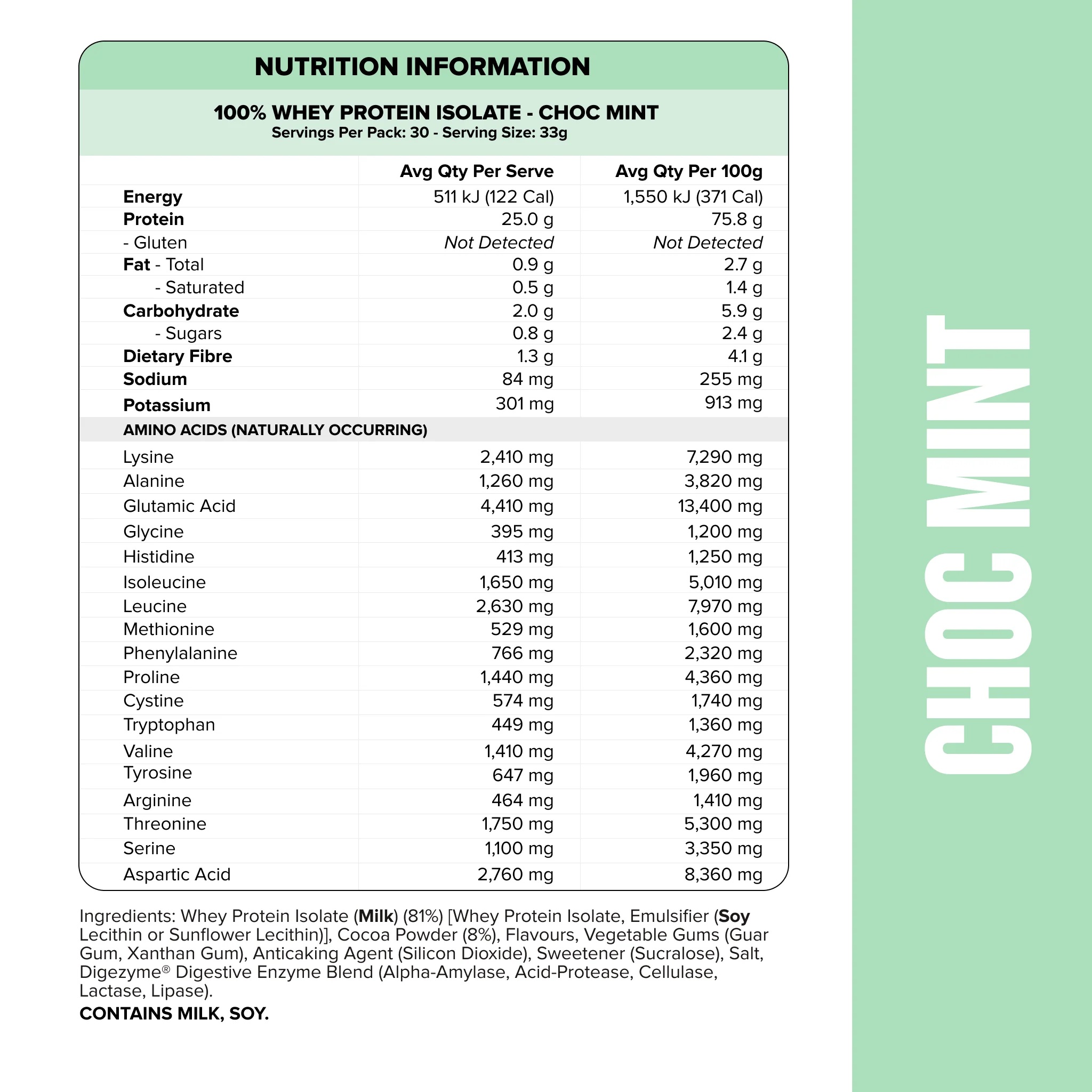 WHEY Protein Isolate - Choc Mint - 30 serves - Image 3