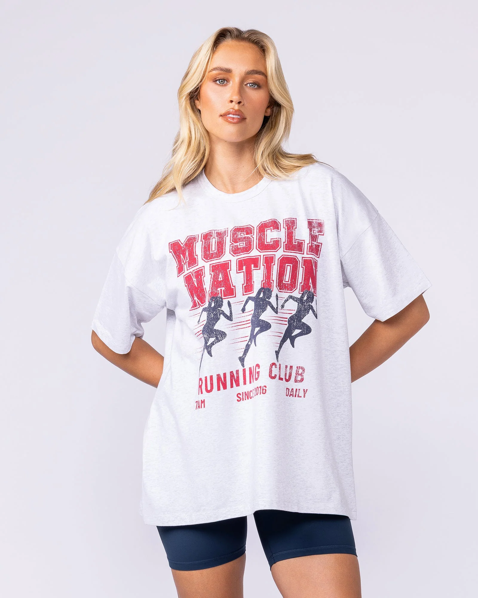 Womens Running Club Oversized Tee - Snow Grey Marl - Image 3