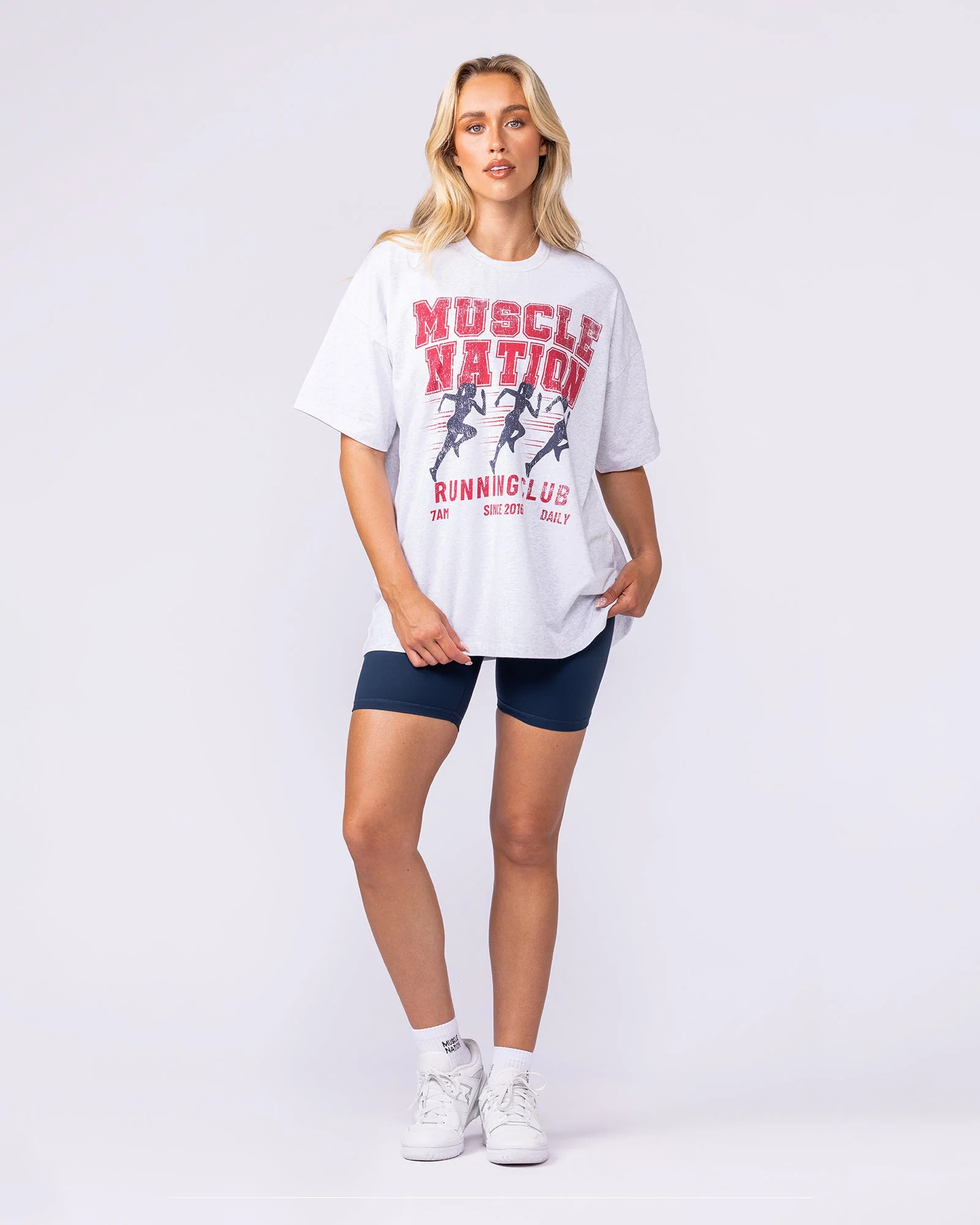 Womens Running Club Oversized Tee - Snow Grey Marl - Image 6