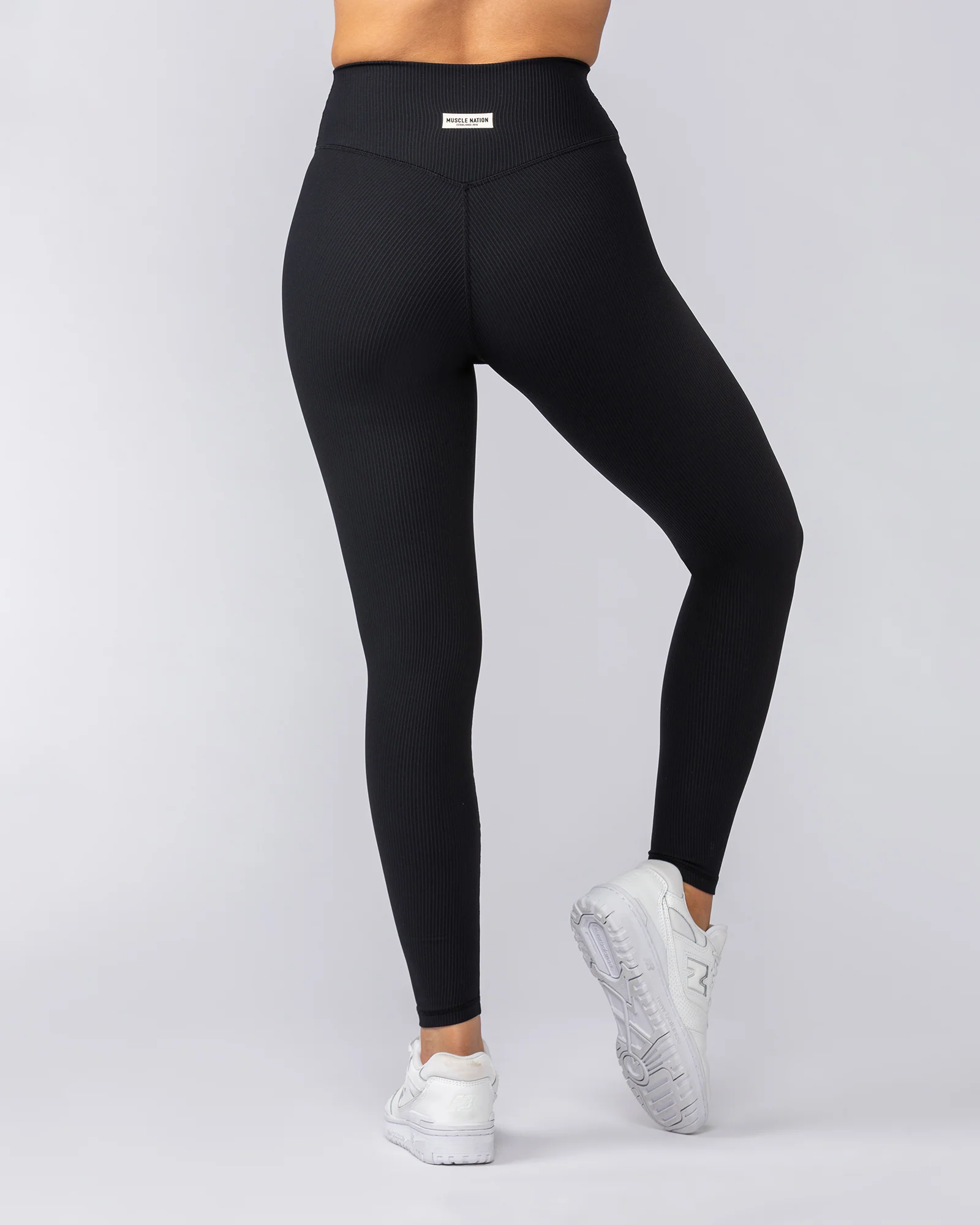 Zero Rise Rib Ankle Length Leggings - Black (Silicone Logo) - Image 5