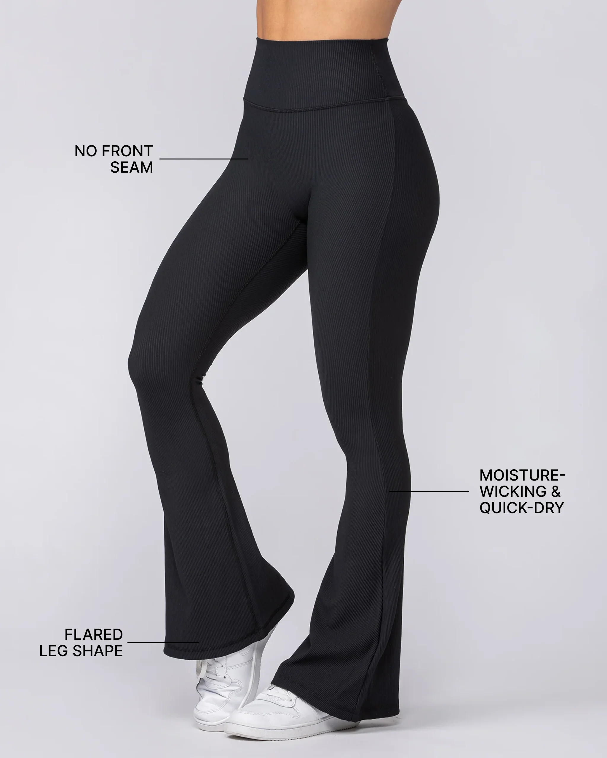 Zero Rise Rib Flare Leggings - Black - Image 2